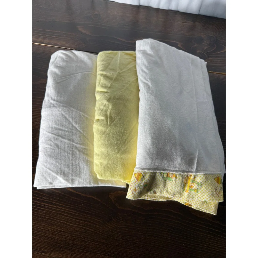 Vintage Carters Penneys Toddletime Crib Sheet Set 3pc Cotton White‎ Yellow USA